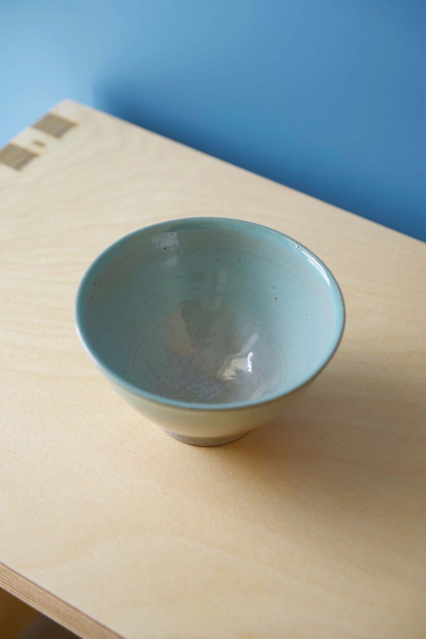 Rice bowl, glossy turquoise and white glaze