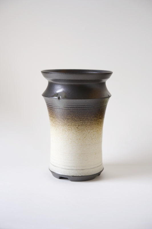 Tall  planter, black & white glaze