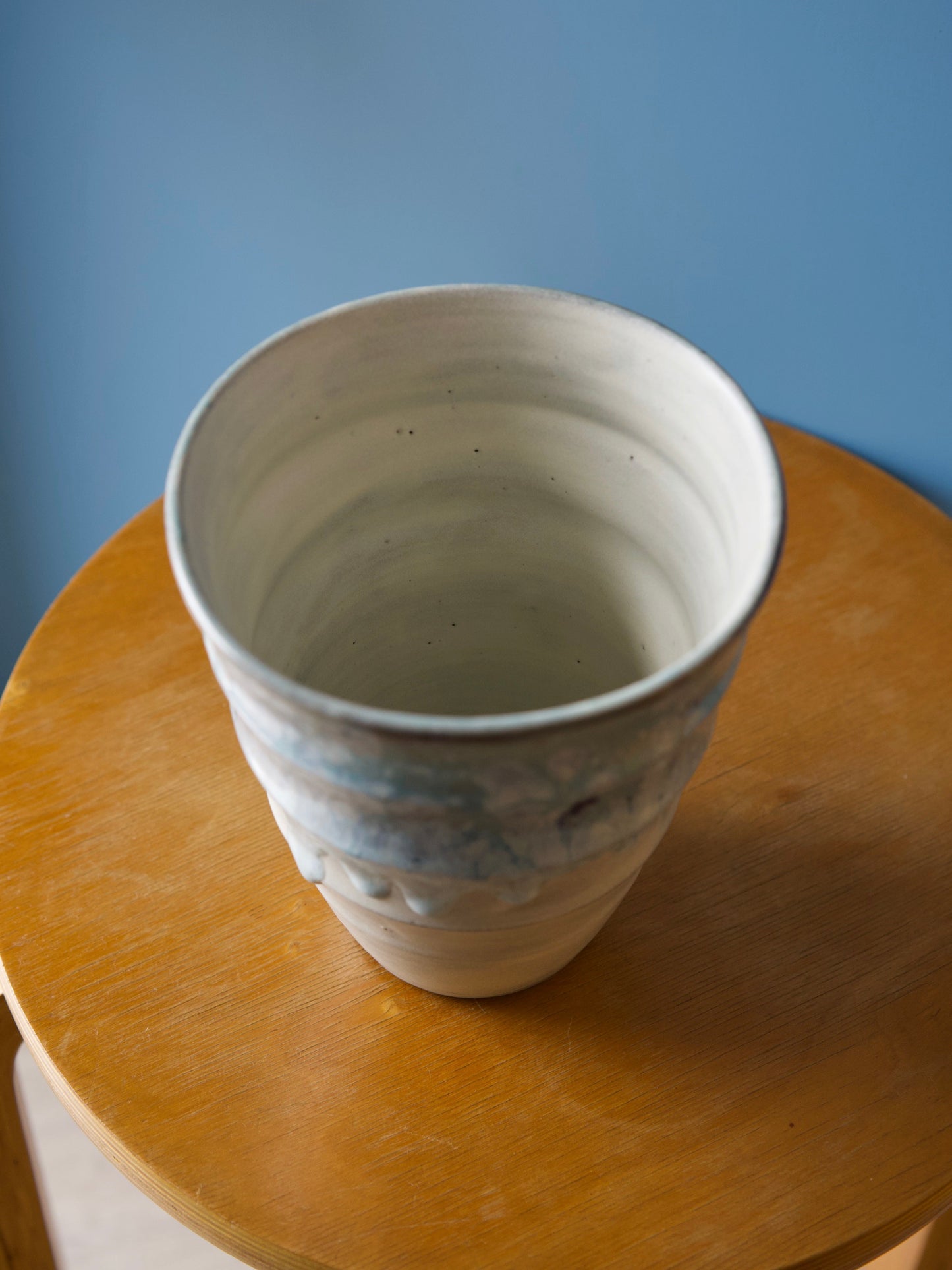 Large vase, matte white and blue celadon bloom glaze