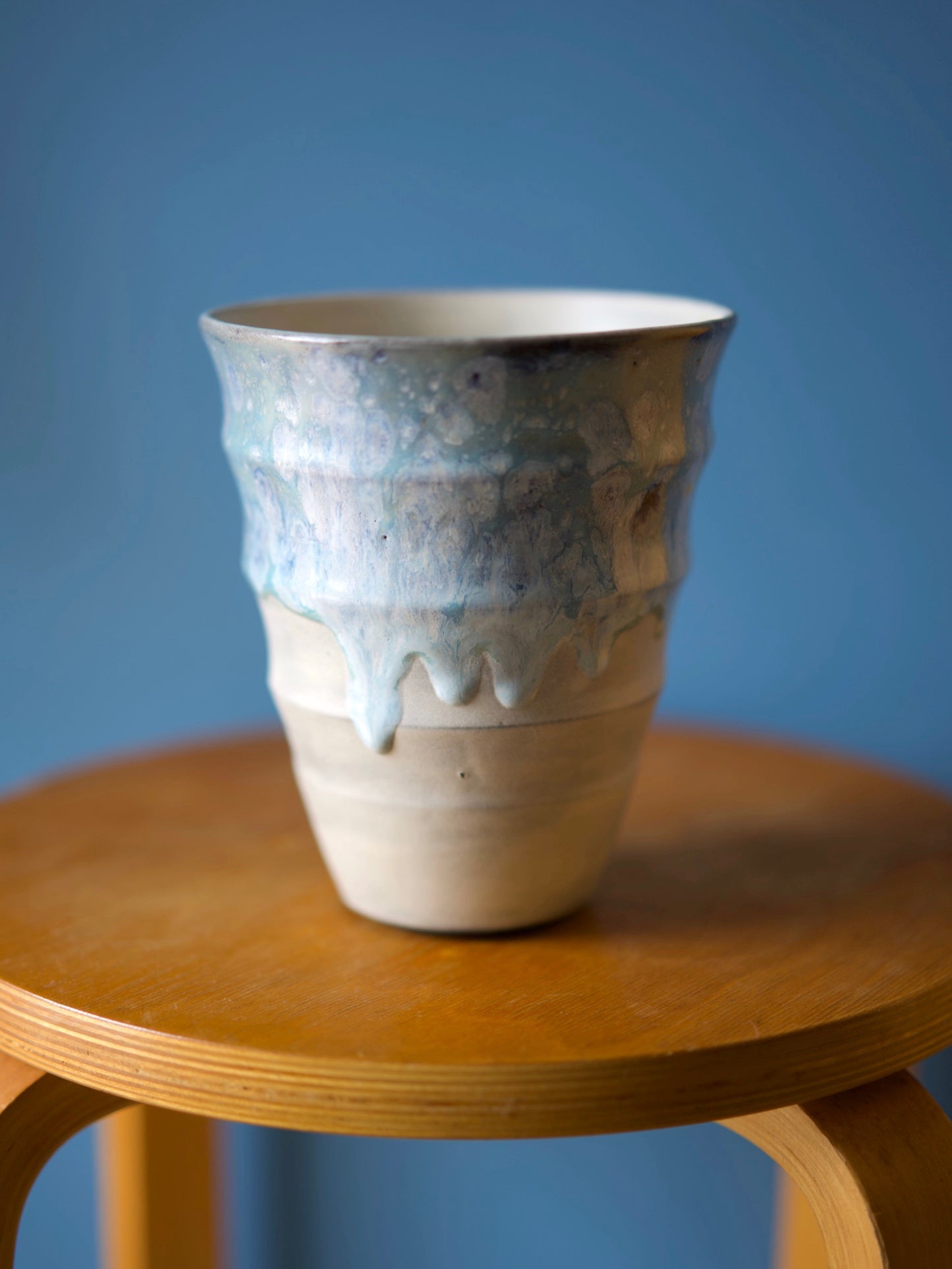 Large vase, matte white and blue celadon bloom glaze