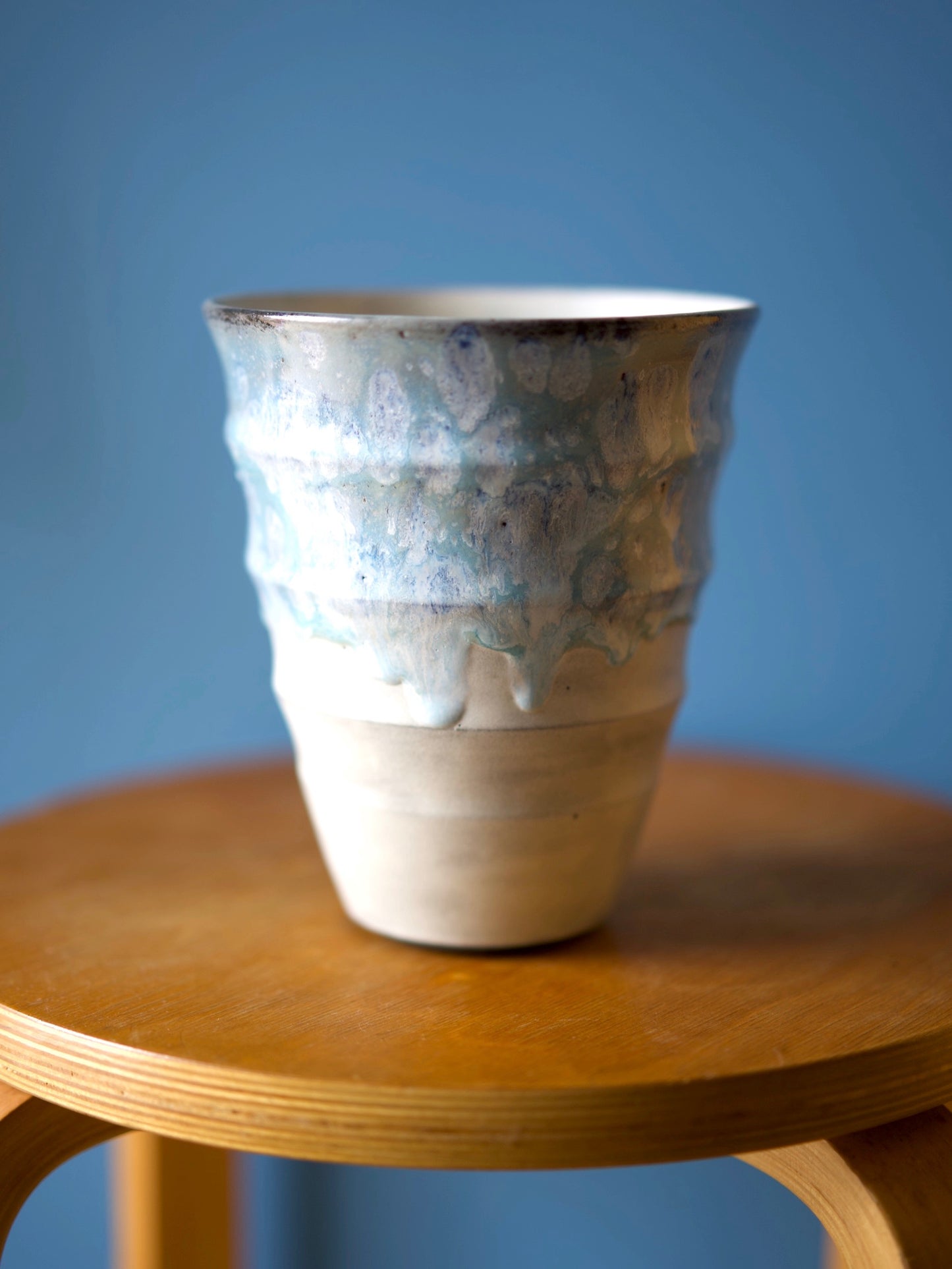 Large vase, matte white and blue celadon bloom glaze